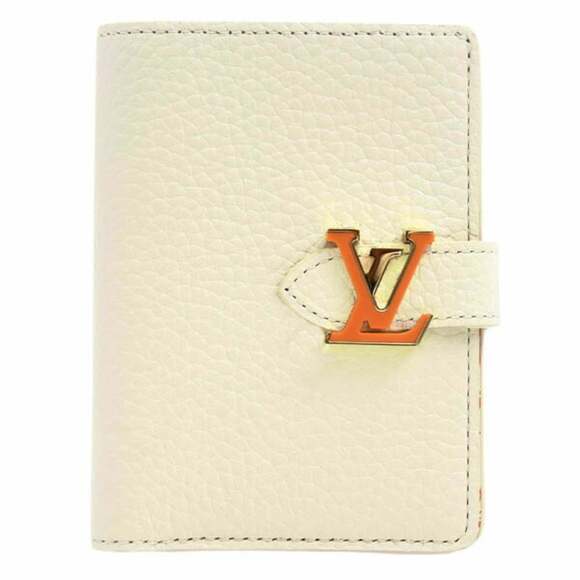 Louis Vuitton Wallet Women's Vertical Compact Bi-fold Taurillon Leather White...